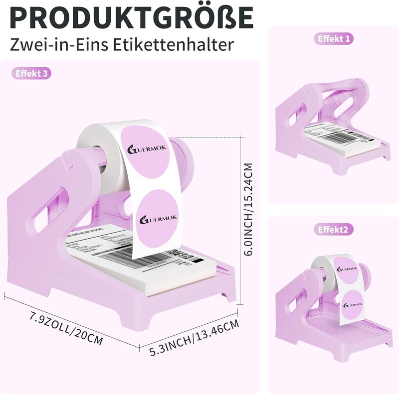 Guermok Thermal Shipping Label Holder for Rolls & Fan-Fold, Fragile Stickers for Shipping, Label Stand Desktop Printer Holder-Home Office Accessory Sticker Dispenser for Holographic (Purple) - Image 2
